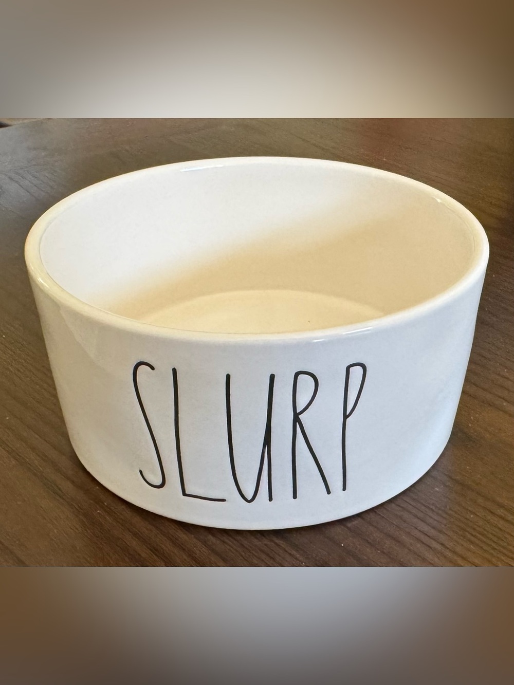 Rae Dunn Slurp pet bowl ceramic dog cat cream black lettering farmhouse